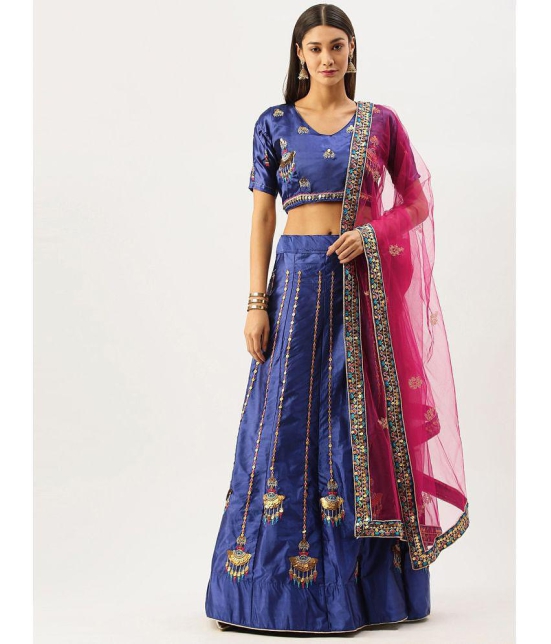 Om Shantam Sarees Blue,Pink Silk Blends Chaniya Choli Semi Stitched Lehenga Single - Free Size