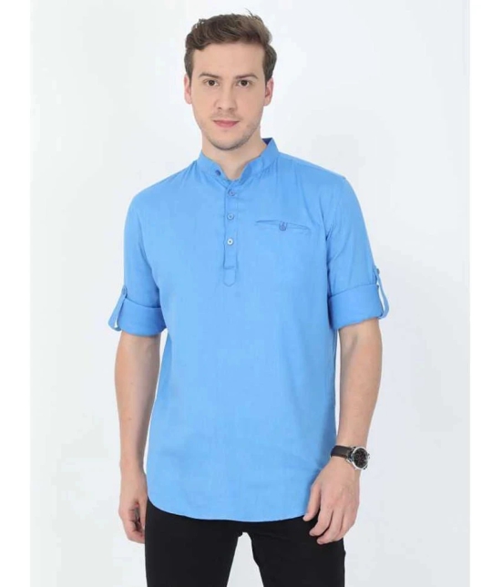 Springberry - Shirt Style 100 percent Cotton Sky Blue Mens Kurta ( Pack of 1 ) - None