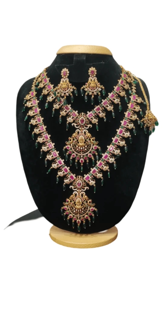 Gold Plated Traditional Indian Bridal Kempu Stone Necklace Set