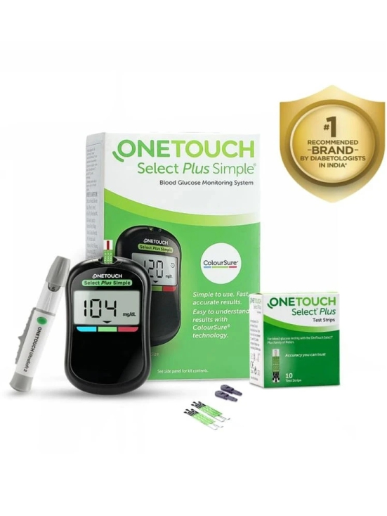 Onetouch Select Plus Simple Glucometer | Free 10 Test Strips + 10 Lancets + 1 La Meter 10 Test Strips