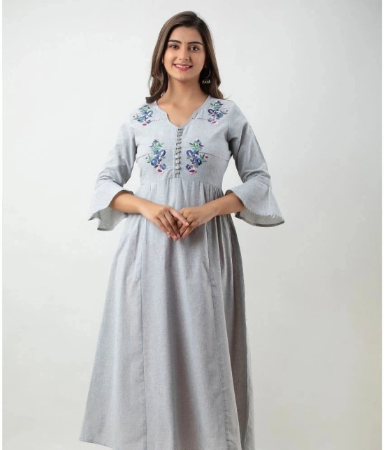 MAUKA - Silver Cotton Womens Flared Kurti ( Pack of 1 ) - None