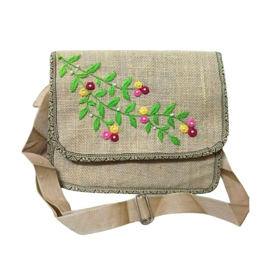 Embroidery Handmade Crossbody Jute Bag For Women With Decorative Details