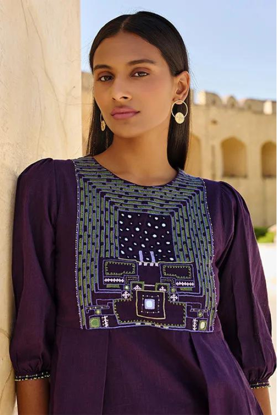 Okhai Cascades Hand Embroidered Mirror and Beadwork Pure Cotton Top-S