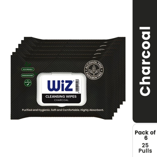 Wiz Charcoal Refreshing Facial Wipes - 25 Pulls (Pack of 6)