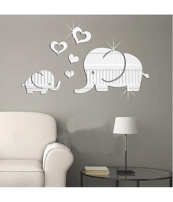 Asmi Collection Beautiful Cute Baby Elephants Acrylic Mirror Wall Sticker ( 25 x 50 cms )