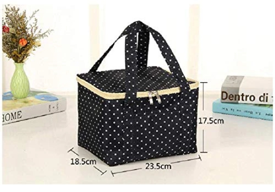 CONNECTWIDE Plastic Reusable Polka Dots Insulated Lunch Bag Sturdy Box Tote Picnic Carry Case for Men, Women, Adult, Kid, School and Work (Multicolour)