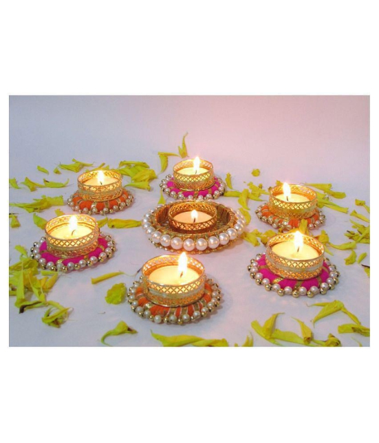 thriftkart Multicolour Floor Brass Tea Light Holder - Pack of 7