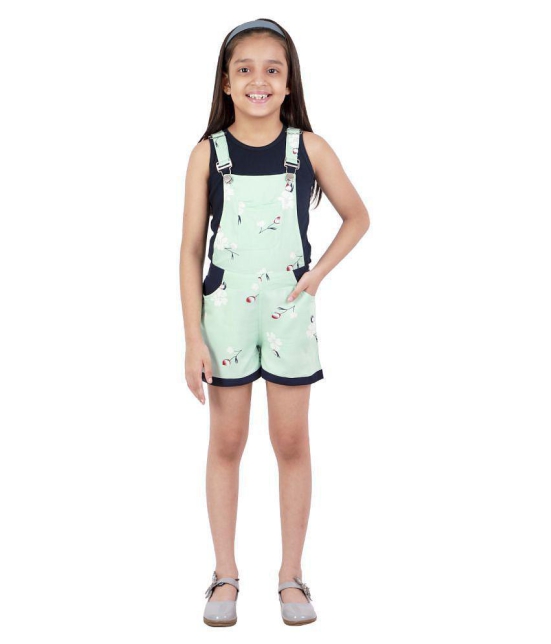 Kids Cave - Light Green Cotton Girls Dungarees ( ) - None