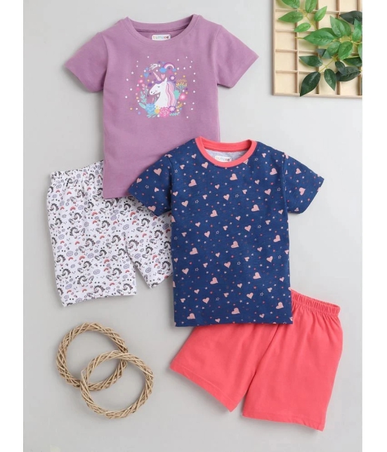 BUMZEE Lavender & Coral Girls T-Shirt & Short Set Pack of 2 Age  - 5-6 Years - None