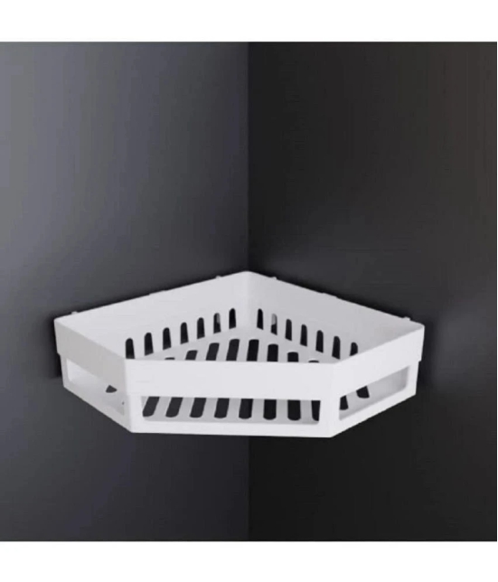 HINGOL Diamond Shape Plastic Bathroom Corner Shelf Organizer Stand Wall Mounted Bathroom Accessories with Hooks Plastic Wall Shelf