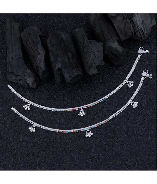 Paola Silver Plated Multi Color Diamond Ghungroo Payal  Anklet for Women And Girl. - Silver