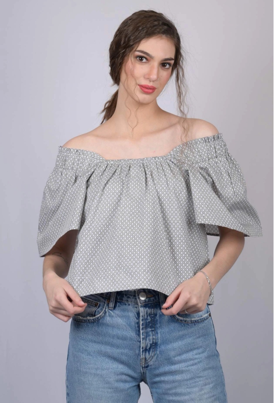 Womens Bardot  Print Square Neck Regular Top (OTL-TPS1013)-Grey / XL