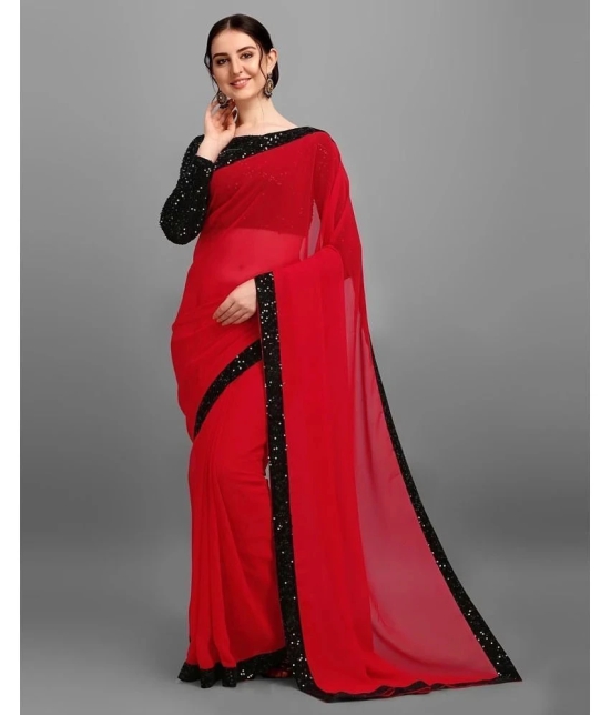 A TO Z CART Georgette Embellished Saree With Blouse Piece - Red ( Pack of 1 ) - Red