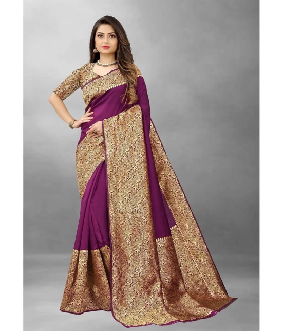 Gazal Fashions Banarasi Silk Embellished Saree With Blouse Piece - Purple ( Pack of 1 ) - Purple