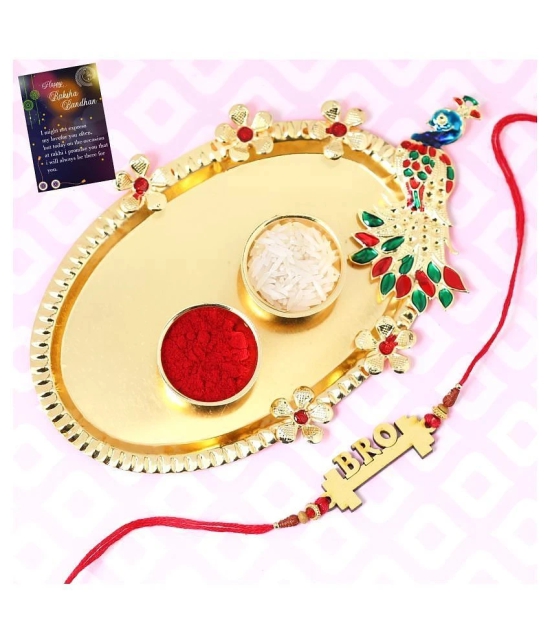 Stylish  Bhaiya Rakhi  BRO Designer Pendent  For Bhaiya/Brother/Bhai With Roli Chawal And 1 Greeting Card 1 Kankawati Pooja Thali - None