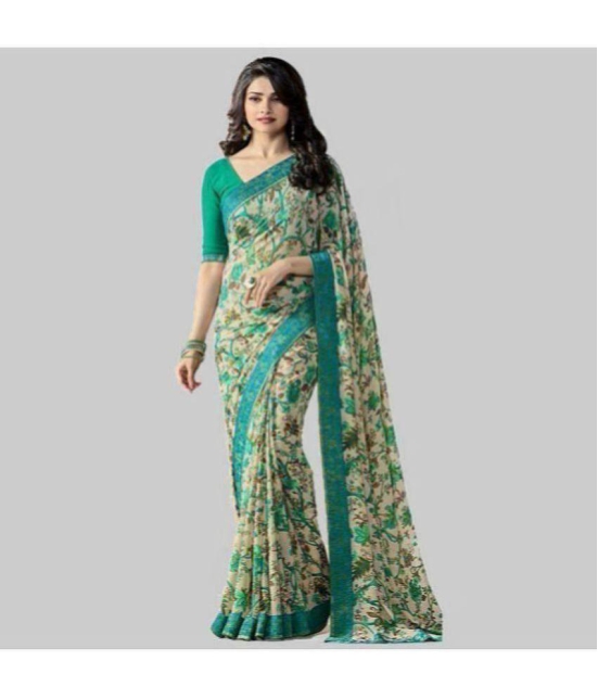 Gazal Fashions Georgette Printed Saree With Blouse Piece - Multicolour ( Pack of 1 ) - Multicolour