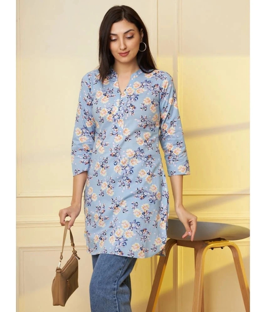 Tissu Cotton Printed Straight Womens Kurti - Blue ( Pack of 1 ) - None