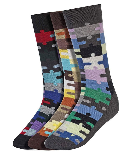 Creature - Cotton Men's Printed Multicolor Full Length Socks ( Pack of 3 ) - Blue