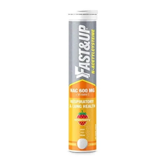 FAST&UP NAC (N-Acetylcysteine) + Vitamin C - Lungs Protective Supplement - Respiratory, Lung Health and Liver Detox - Strawberry Flavour (20 Effervescent Tablets), White