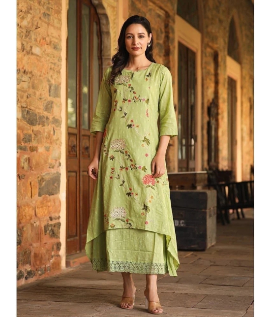 AMIRAS INDIAN ETHNICWEAR 100% Cotton Embroidered Asymmetrical Womens Kurti - Green ( Pack of 1 ) - None