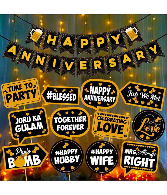 Party propz Anniversary Decoration Items Combo - 14Pcs Kit Combo For Home Or Bedroom - Anniversary Banner, Metallic & Foil Balloons, Golden Foil Curtains - Marriage decorations Set - Husband