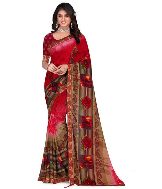 LEELAVATI - Red Georgette Saree With Blouse Piece ( Pack of 1 ) - Red