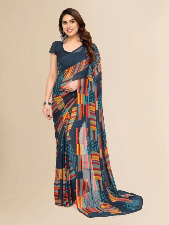 ANAND SAREES Georgette Printed Saree With Blouse Piece - Blue ( Pack of 1 ) - Blue