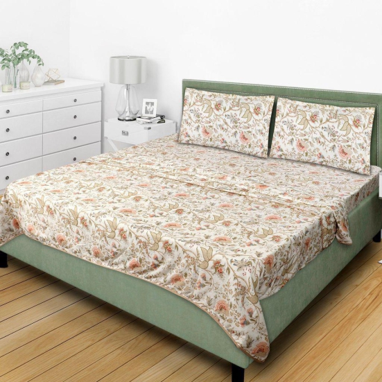 Ojas Fine Cotton Block Print King Dohar/ AC Comforter/ Blanket (Off White, Green & Orange)
