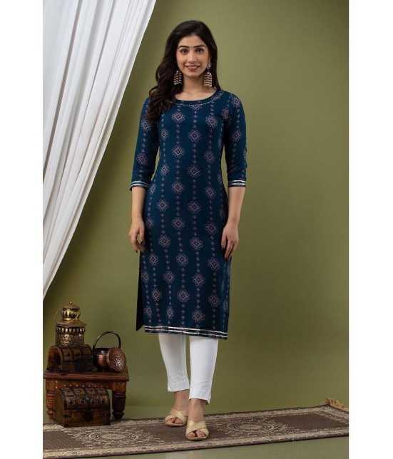 Lee Moda - Blue Rayon Women's Straight Kurti ( Pack of 1 ) - XXL