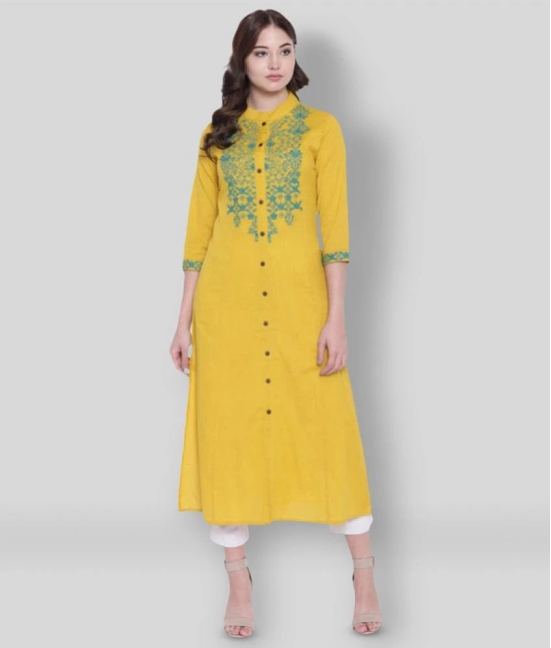 Divena - Yellow Cotton Blend Womens Front Slit Kurti - S