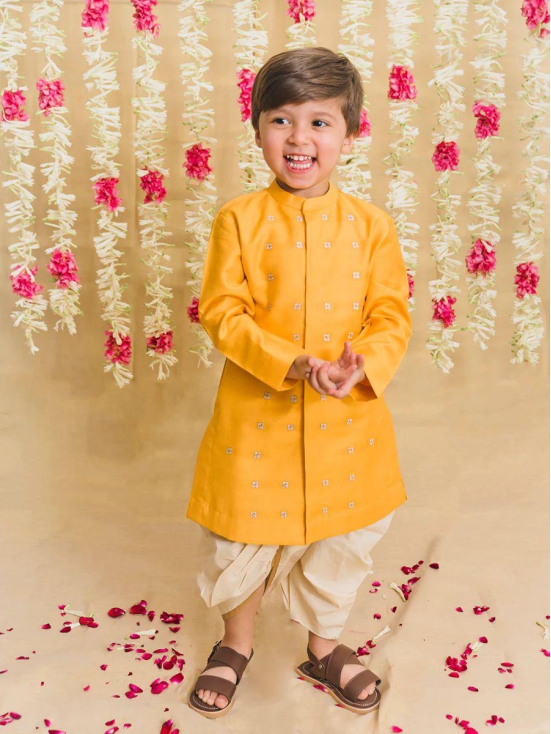 Boys Yellow Silk Buta Dhoti Set 5Y