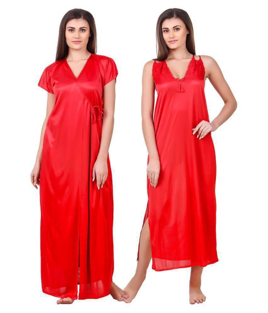 Fasense Satin Nighty & Night Gowns - Red - None