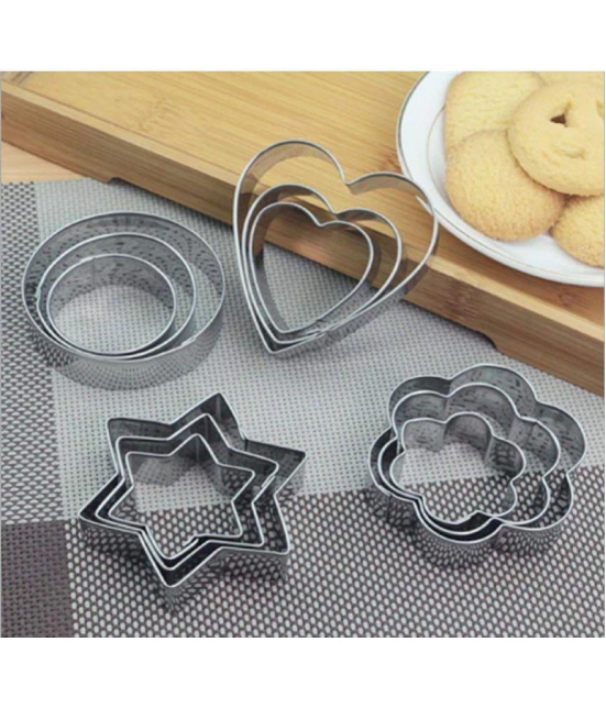 Tapixaa 12pcs Stainless Steel Cookie Cutter Set Pastry Cookie Biscuit Cutter Cake Muffin Decor Mold Mould Multi Functional Tool - Silver