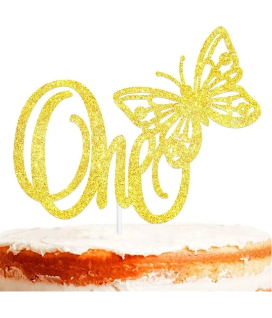 ZYOZI Butterfly one 1st Cake Topper 1st one Happy Birthday Theme Gold Glitter Decor for Baby Shower Birthday Party Decorations Supplies - Gold