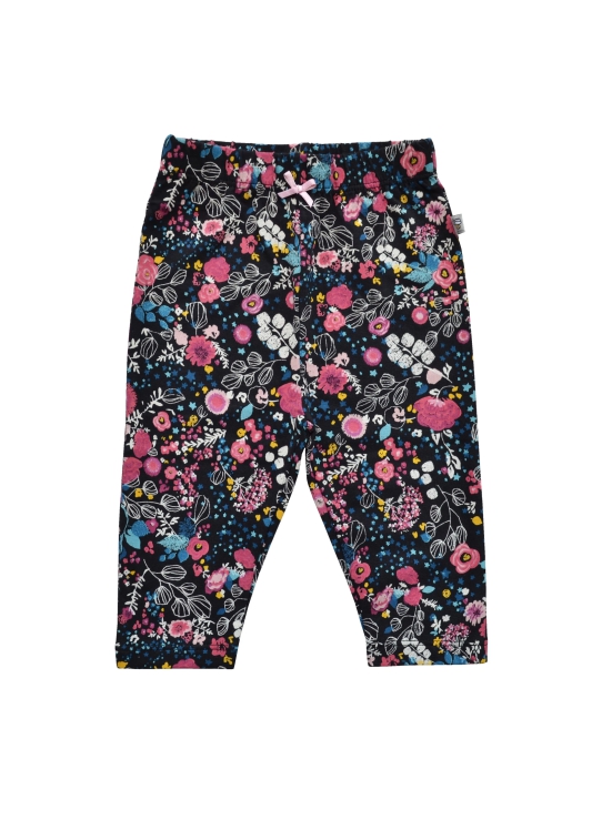 Girls Allover Flower Print On Grey Legging (95%Cotton 5%Elasthan Jersey)