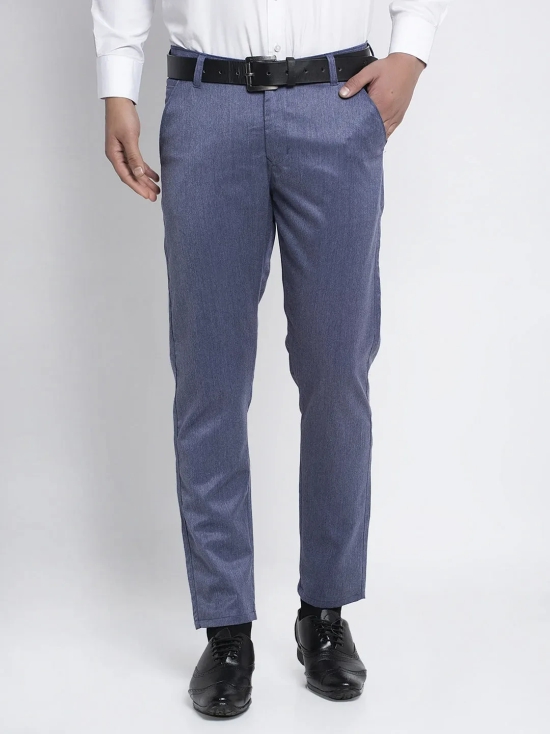 Indian Needle Men's Blue Cotton Solid Formal Trousers-32 / Navy-Blue