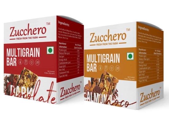 Zucchero Multigrain Variety Pack, Choco Almond + Dark Chocolate Bar, Pack of 10 [Whole Oats + Hi-Fiber + Flat Tummies]