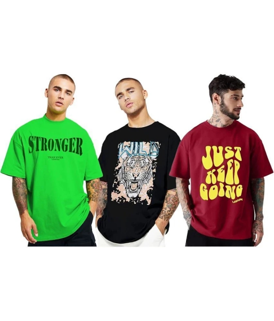 Leotude Cotton Blend Oversized Fit Printed Half Sleeves Mens T-Shirt - Black ( Pack of 3 ) - None