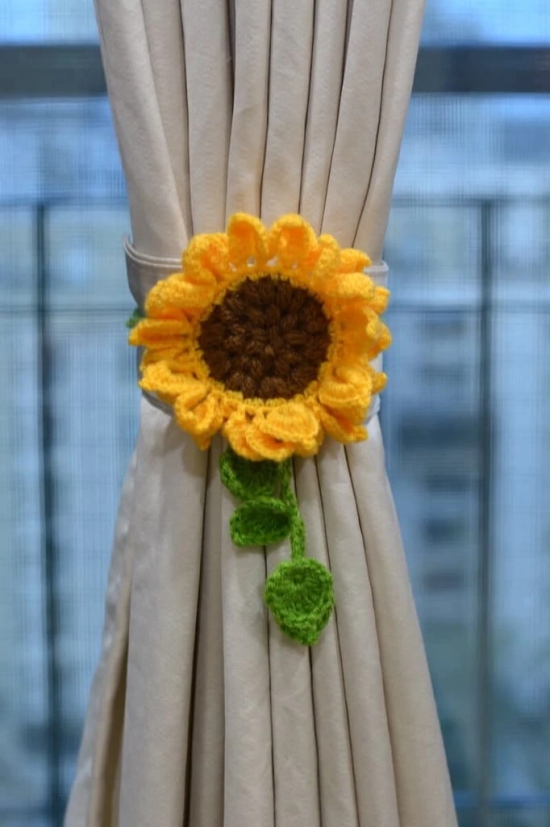 Hand Crafted Crochet Curtain Tiebacks Sunflower Yellow