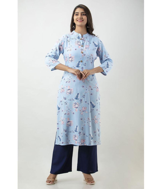 MAUKA - Blue Straight Rayon Women's Stitched Salwar Suit ( Pack of 1 ) - None