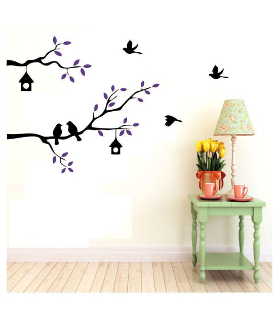 Asmi Collection Birds Family on a Purple Tree Branch Wall Sticker ( 75 x 128 cms )