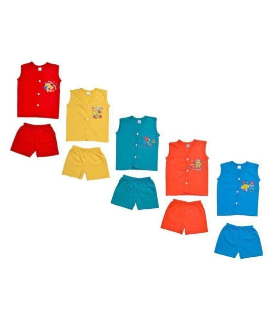 Sathiyas Red, Blue, Navy, orange and Light Blue Cotton Top and Bottom Set of 5 combo - None