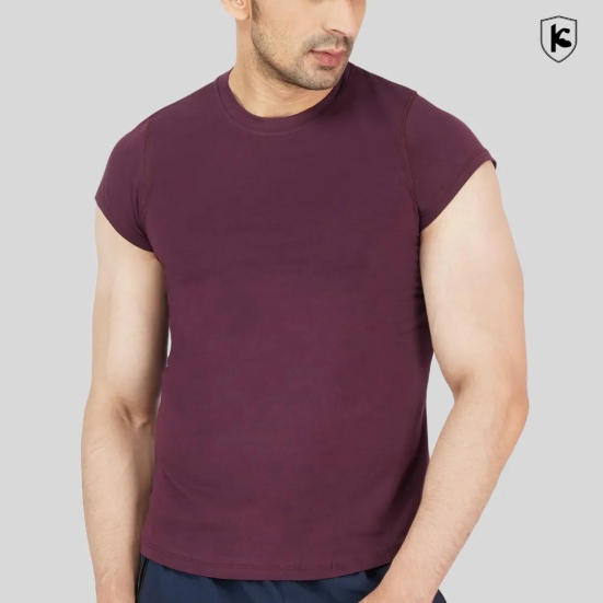 Mens Crop Sleeves Cotton Lycra T-shirt-XL / Maroon