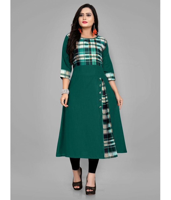 RIAANA - Green Cotton Blend Women''s Front Slit Kurti ( Pack of 1 ) - None