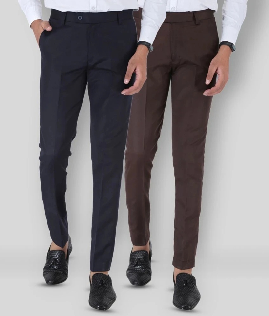 SREY - Dark Blue Polycotton Slim - Fit Mens Formal Pants ( Pack of 2 ) - None