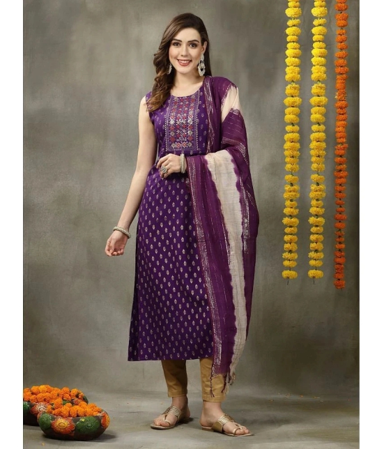 Stylum Rayon Printed A-Line Womens Kurti with Dupatta - Purple ( Pack of 1 ) - None