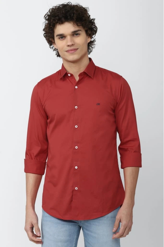 Men Red Slim Fit Solid Full Sleeves Casual Shirt