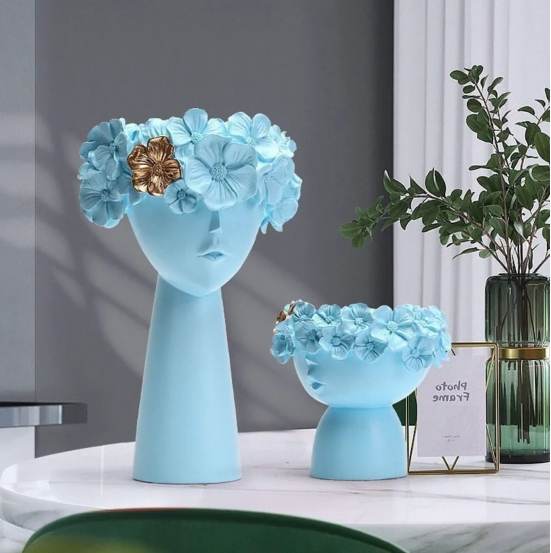 Adorable Tiara Vases-Peaceful Blue / Resin | Matt Finish / Single Small : H: 5 | L: 6 | W: 5 (inch)