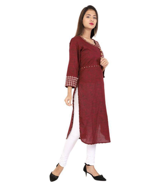 Rangun - Maroon Cotton Blend Women's Straight Kurti - M