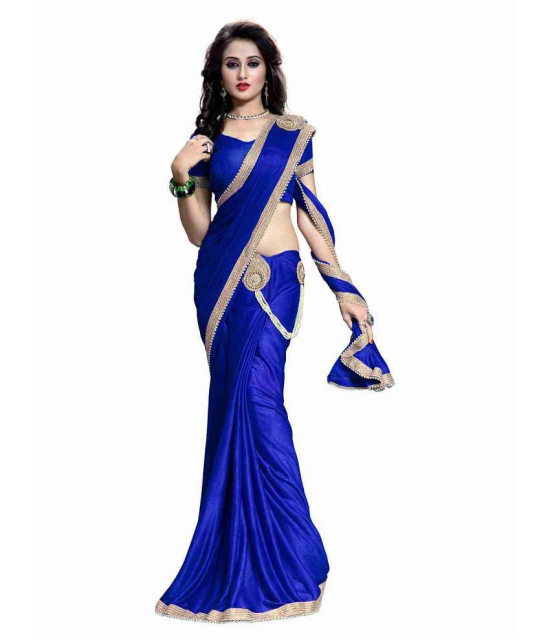 AV FASHION - Blue Silk Blend Saree With Blouse Piece (Pack of 1)